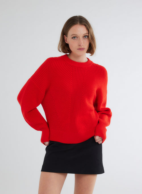 Red Round Neck Long Sleeve Sweater - MAJESTIC FILATURES