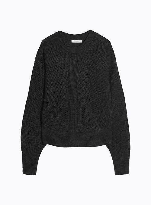 Black Round Neck Long Sleeve Sweater - MAJESTIC FILATURES