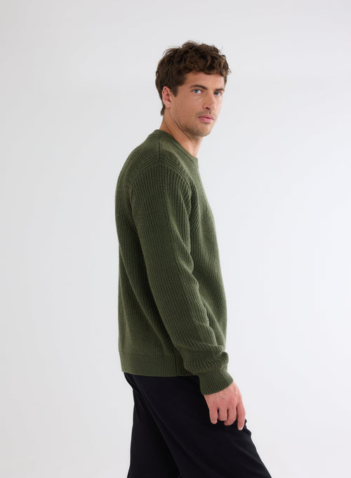 Green Round Neck Long Sleeve Merino Wool Sweater - MAJESTIC FILATURES