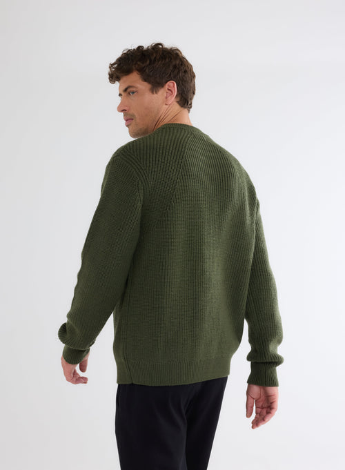 Green Round Neck Long Sleeve Merino Wool Sweater - MAJESTIC FILATURES