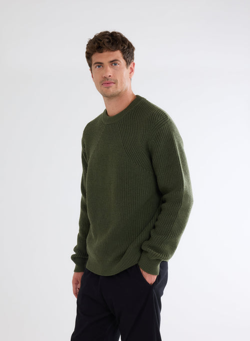 Green Round Neck Long Sleeve Merino Wool Sweater - MAJESTIC FILATURES