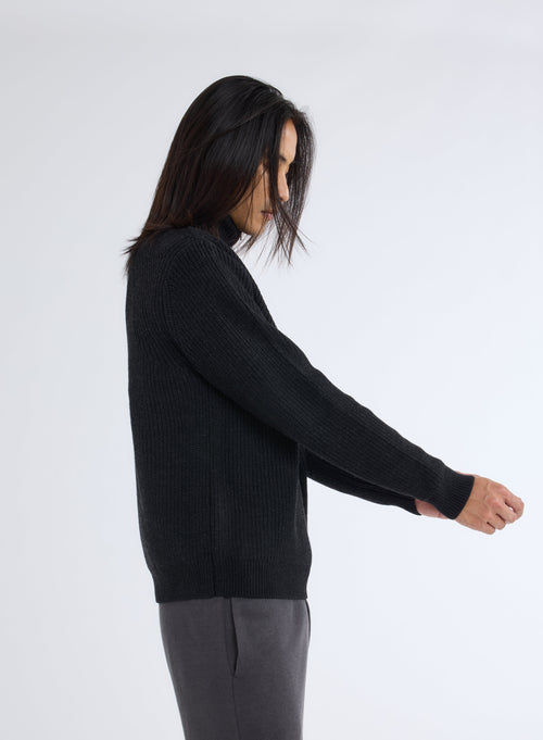 Black High Neck Long Sleeve Sweater - MAJESTIC FILATURES