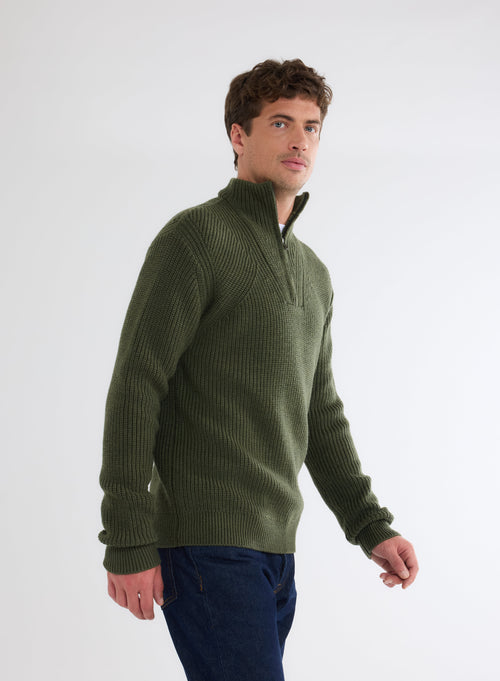 Pull Vert Col Montant Manches Longues en Laine Merinos - MAJESTIC FILATURES