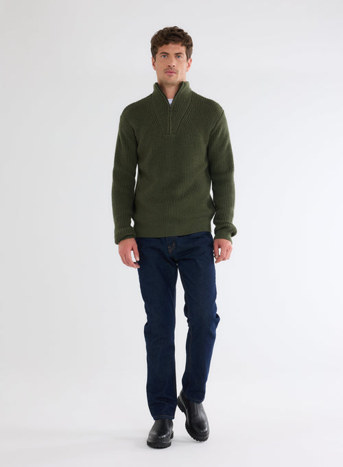 Pull Vert Col Montant Manches Longues en Laine Merinos - MAJESTIC FILATURES