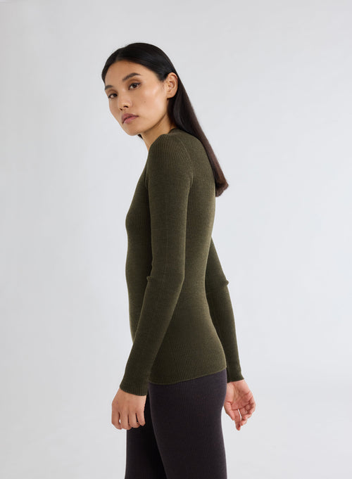 Pull Vert Col Rond Manches Longues - MAJESTIC FILATURES