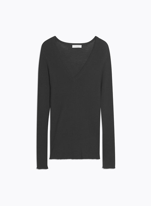 Pull Noir Col Rond Manches Longues - MAJESTIC FILATURES