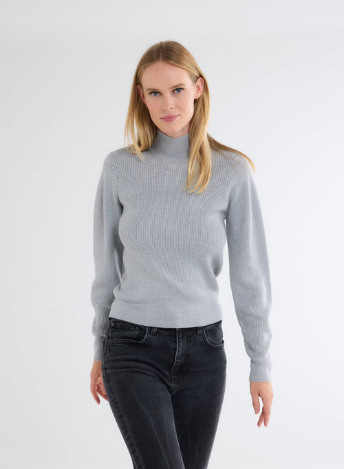 Pull Gris Col Montant Manches Longues - MAJESTIC FILATURES