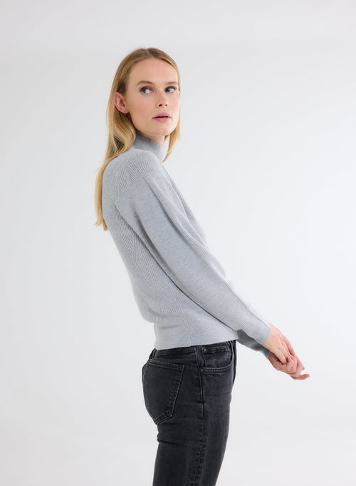 Pull Gris Col Montant Manches Longues - MAJESTIC FILATURES