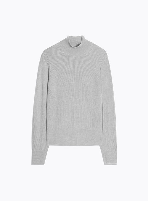 Pull Gris Col Montant Manches Longues - MAJESTIC FILATURES