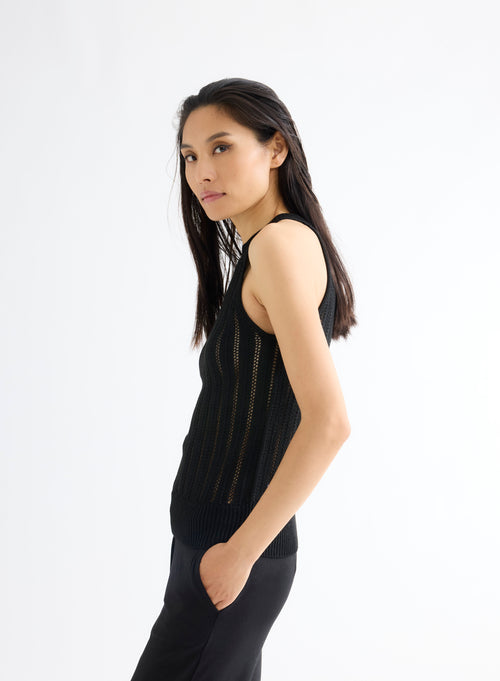 Black Lurex Tank Top Viscose Round Neck - MAJESTIC FILATURES