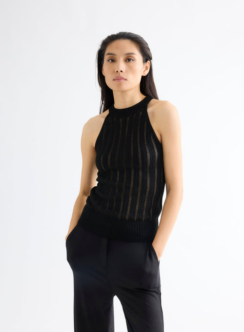 Black Lurex Tank Top Viscose Round Neck - MAJESTIC FILATURES