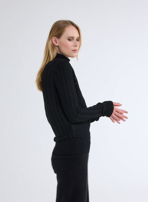 Black V-Neck Long Sleeve Sweater - MAJESTIC FILATURES