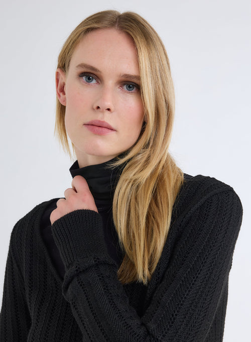 Black V-Neck Long Sleeve Sweater - MAJESTIC FILATURES