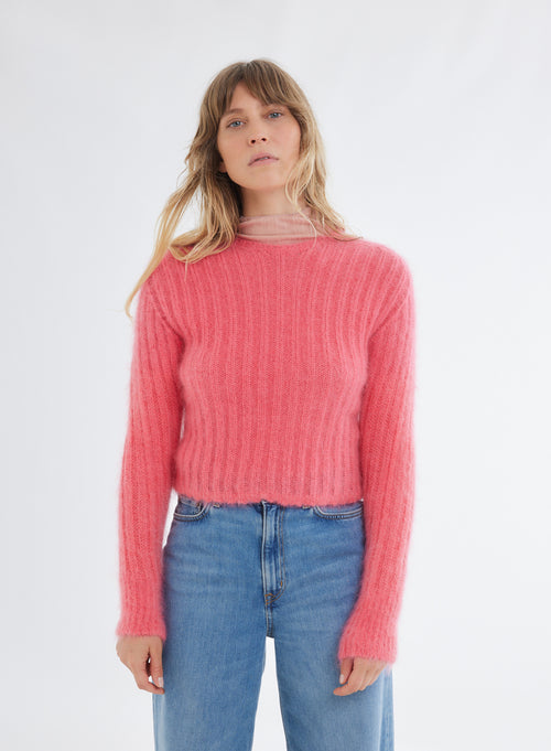 Rosa Rollkragenpullover mit langen Ärmeln - MAJESTIC FILATURES