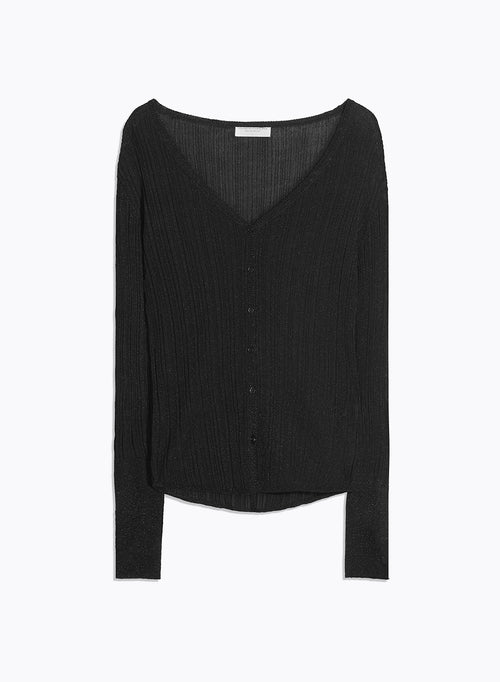 Black V-neck Long Sleeve Vest - MAJESTIC FILATURES