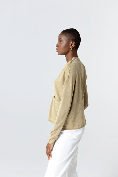 Gold Long-Sleeve Button-Up Cardigan in Acetate / Metallic Fiber / Polyamide - MAJESTIC FILATURES