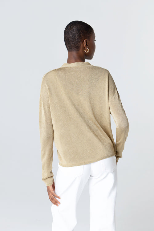 Gold Long-Sleeve Button-Up Cardigan in Acetate / Metallic Fiber / Polyamide - MAJESTIC FILATURES