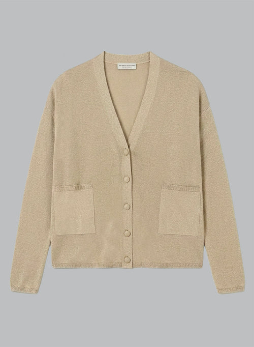 Gold Long-Sleeve Button-Up Cardigan in Acetate / Metallic Fiber / Polyamide - MAJESTIC FILATURES