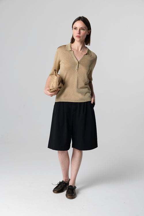 Polo dorado con mangas codos de acetato / fibra metalizada / poliamida - MAJESTIC FILATURES