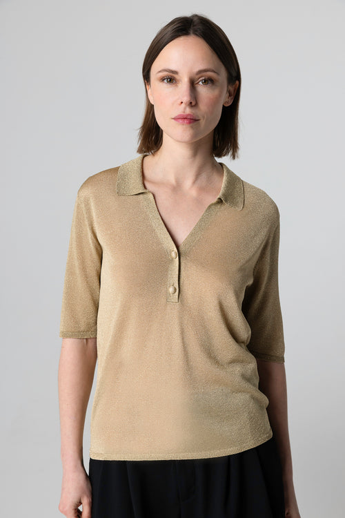 Polo dorado con mangas codos de acetato / fibra metalizada / poliamida - MAJESTIC FILATURES