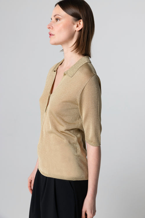 Polo dorado con mangas codos de acetato / fibra metalizada / poliamida - MAJESTIC FILATURES