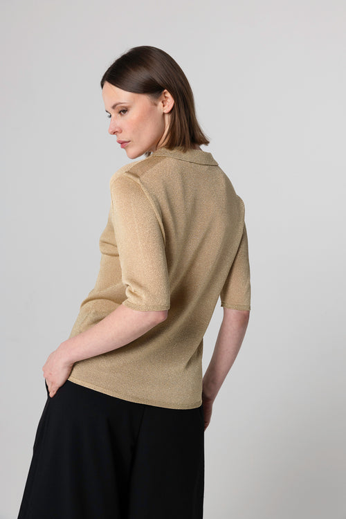 Polo dorado con mangas codos de acetato / fibra metalizada / poliamida - MAJESTIC FILATURES