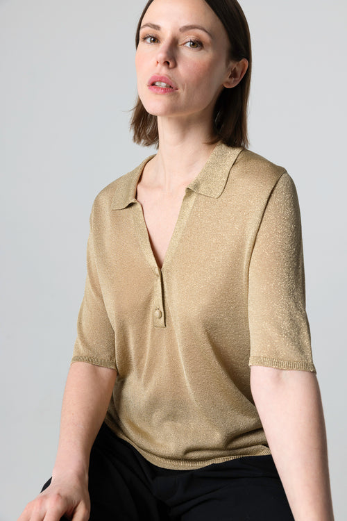 Polo dorado con mangas codos de acetato / fibra metalizada / poliamida - MAJESTIC FILATURES