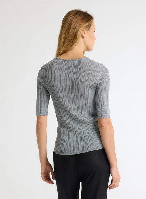 Gray Sweater with Round Neck and Elbow Sleeves - MAJESTIC FILATURES