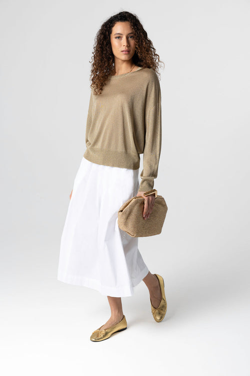 Jersey dorado de cuello redondo y manga larga en acetato / fibra metalizada / poliamida - MAJESTIC FILATURES