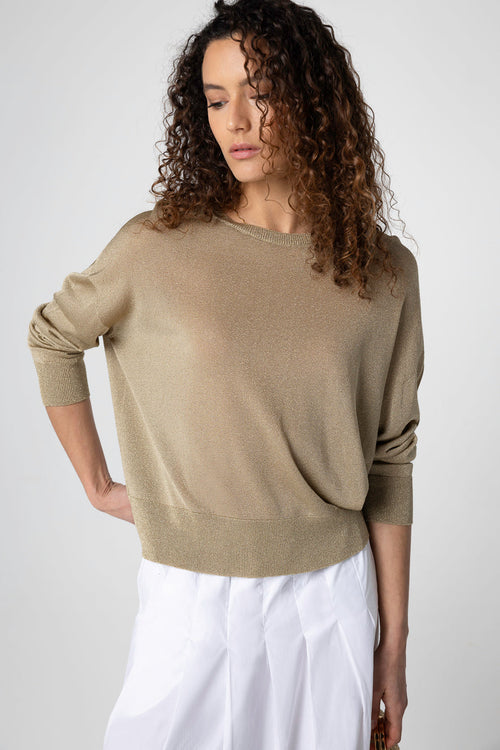 Pullover mit Rundhalsausschnitt und langen Ärmeln aus Acetat / Metallfaser / Polyamid in Gold - MAJESTIC FILATURES