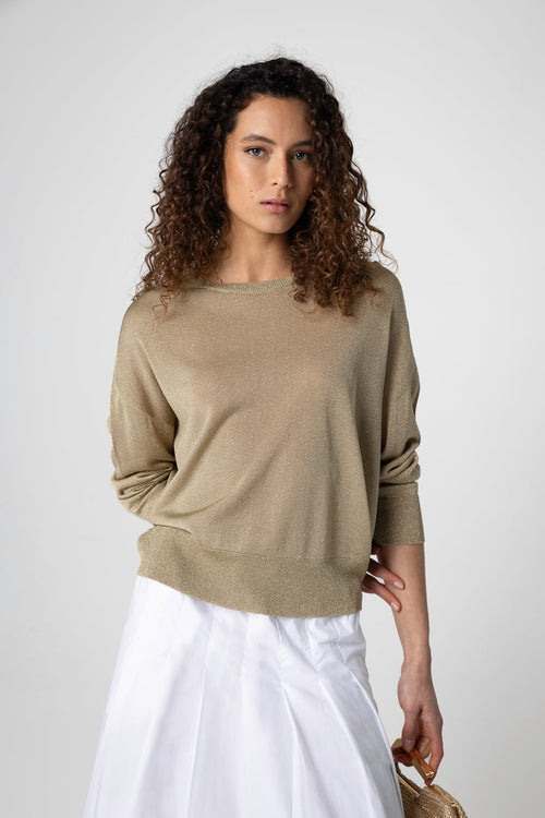 Pullover mit Rundhalsausschnitt und langen Ärmeln aus Acetat / Metallfaser / Polyamid in Gold - MAJESTIC FILATURES