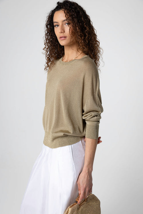 Pullover mit Rundhalsausschnitt und langen Ärmeln aus Acetat / Metallfaser / Polyamid in Gold - MAJESTIC FILATURES