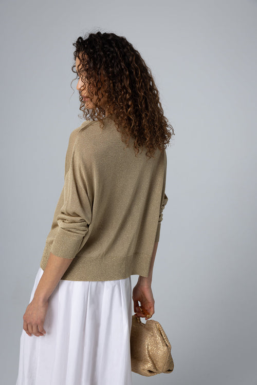 Pull doré Col Rond Manches Longues en Acetate / Fibre metallisee / Polyamide - MAJESTIC FILATURES