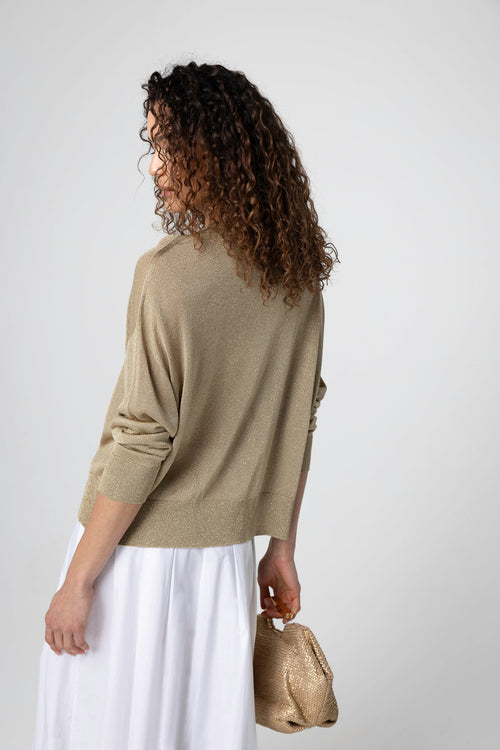 Pullover mit Rundhalsausschnitt und langen Ärmeln aus Acetat / Metallfaser / Polyamid in Gold - MAJESTIC FILATURES