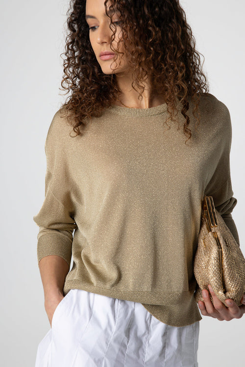 Pullover mit Rundhalsausschnitt und langen Ärmeln aus Acetat / Metallfaser / Polyamid in Gold - MAJESTIC FILATURES