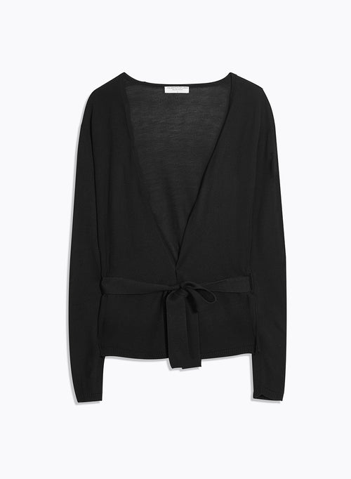 Gilet Noir Col V Manches Longues en Soie / Viscose - MAJESTIC FILATURES