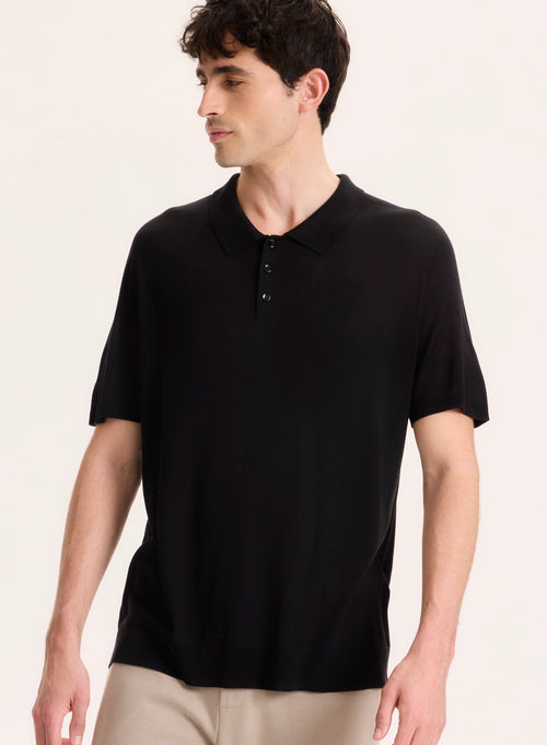 Polo Noir Col Polo Manches Courtes en Soie / Viscose - MAJESTIC FILATURES