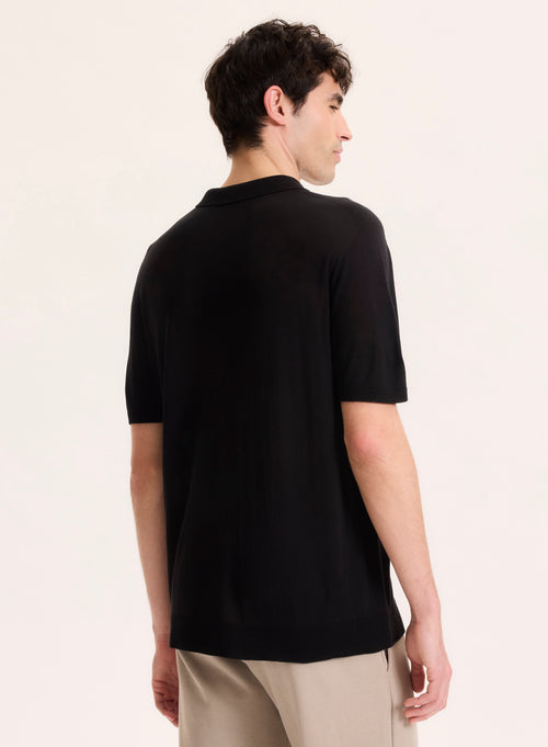 Polo Noir Col Polo Manches Courtes en Soie / Viscose - MAJESTIC FILATURES