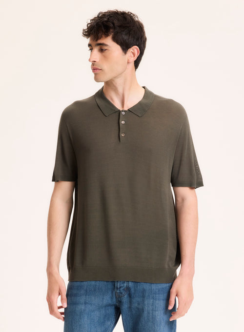 Grünes Poloshirt mit kurzen Ärmeln Polokragen aus Seide / Viskose - MAJESTIC FILATURES