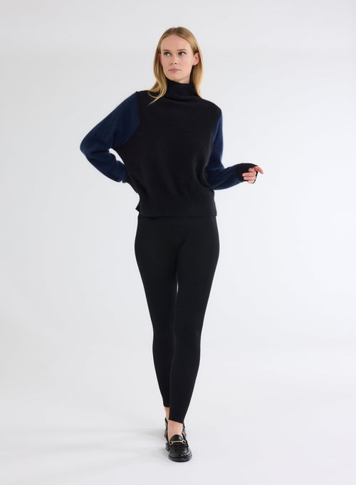 Black/navy turtleneck long sleeve sweater - MAJESTIC FILATURES