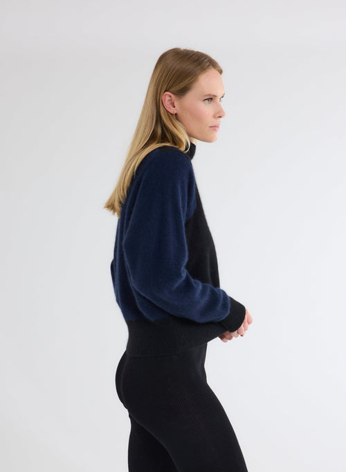 Black/navy turtleneck long sleeve sweater - MAJESTIC FILATURES