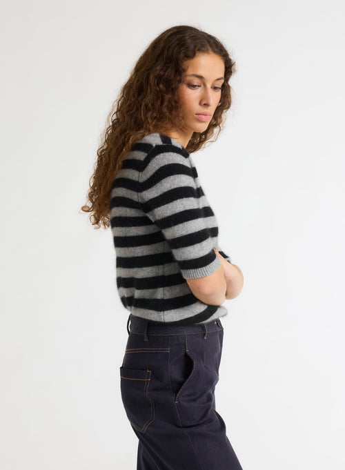 Blue Round Neck Long Sleeve Sweater - MAJESTIC FILATURES