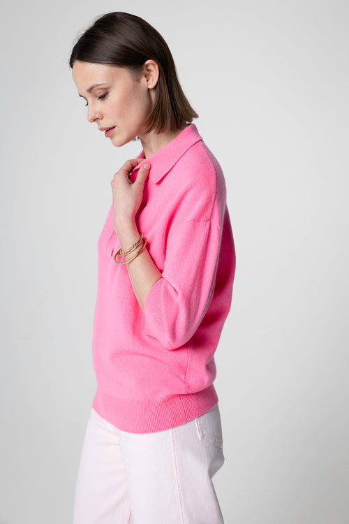 Polo Rose Manches Coudes en Cachemire - MAJESTIC FILATURES