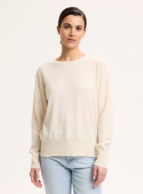 Pull Blanc Col Rond Manches Longues en Cachemire - MAJESTIC FILATURES