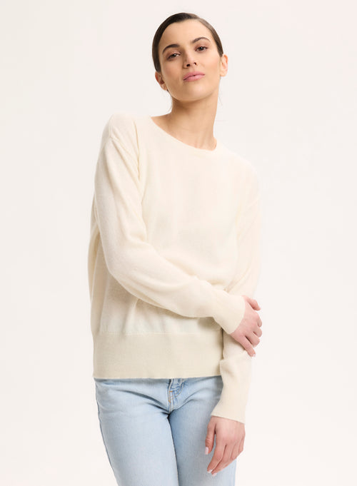 Pull Blanc Col Rond Manches Longues en Cachemire - MAJESTIC FILATURES