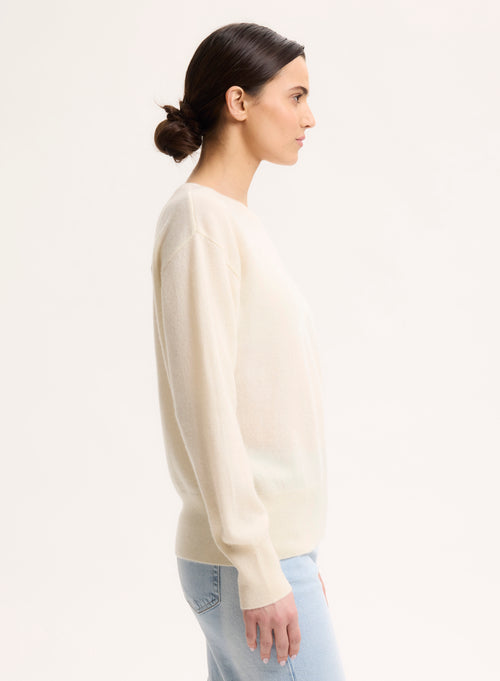 Pull Blanc Col Rond Manches Longues en Cachemire - MAJESTIC FILATURES