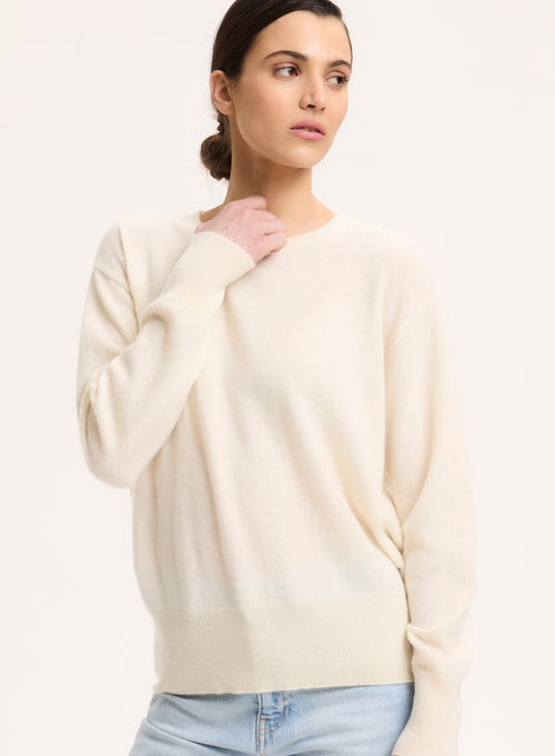 Pull Blanc Col Rond Manches Longues en Cachemire - MAJESTIC FILATURES