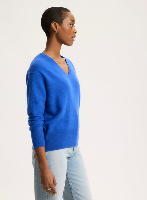 Pullover Blau V-Ausschnitt Langarm - MAJESTIC FILATURES