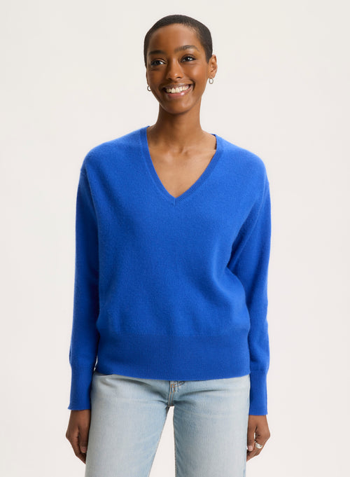 Pullover Blau V-Ausschnitt Langarm - MAJESTIC FILATURES