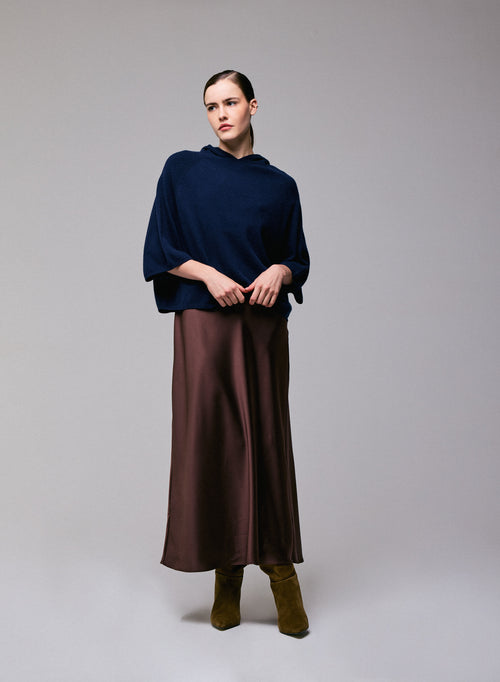 Navy blue Long Sleeves Hoodie Sweater in Cashmere - MAJESTIC FILATURES